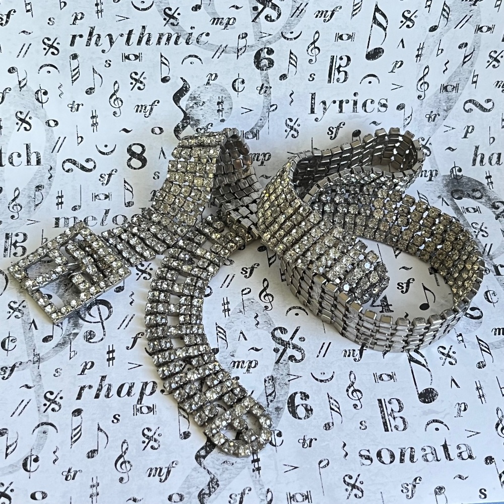 VINTAGE Glam Clear Rhinestone Skinny Belt - Picture 2 of 8